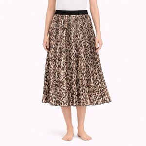Leopard Print Pleated Midi Skirt